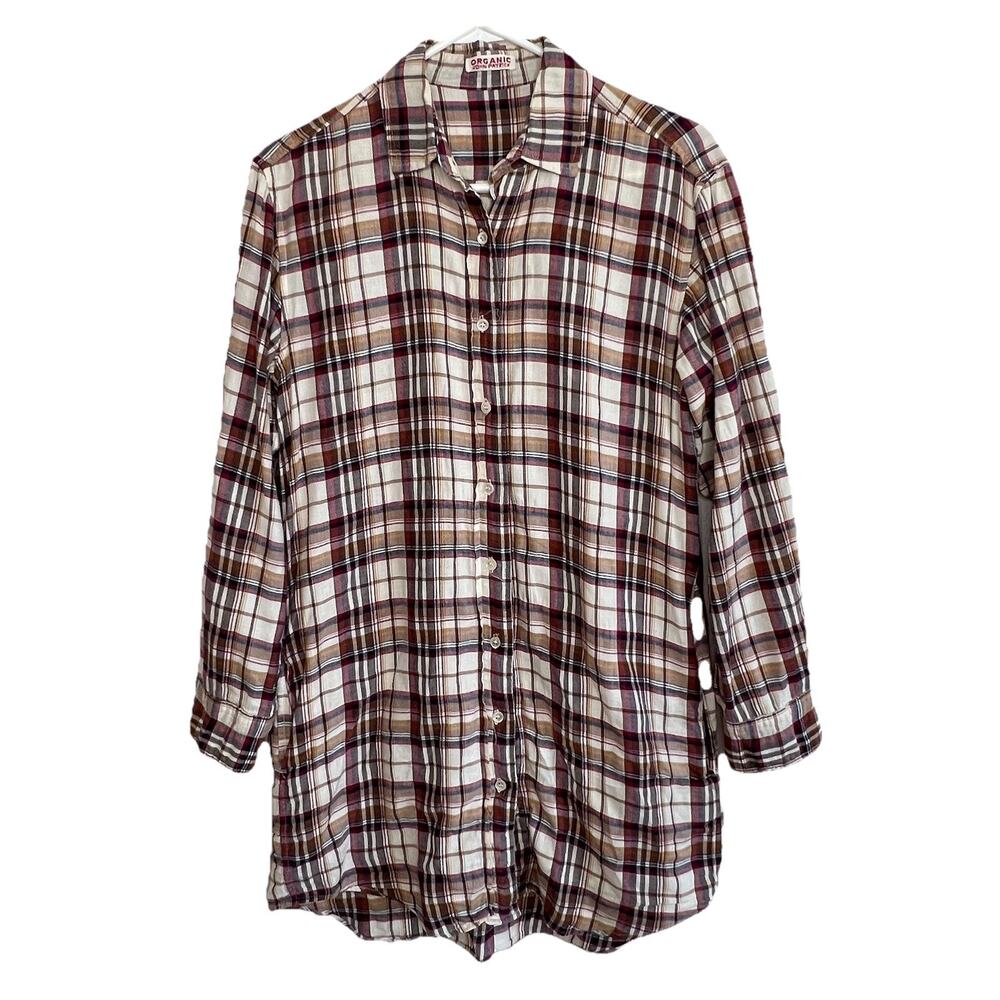 ORGANIC By John Patrick Tunic Button Down Shirt Dress Plaid Long Sleeve XS Ac22